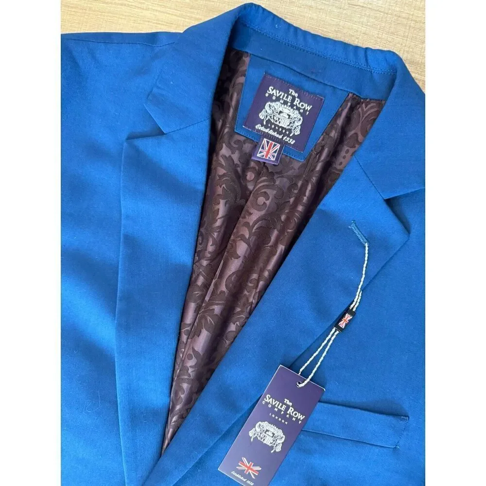 wedding‎ The Savile Row Brit Slim Fit Coat Jacket Mens 40 R Blue 2 Button Blazer